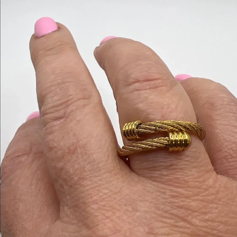 Gold-Tone Twisted Cable Open Ring - Adjustable